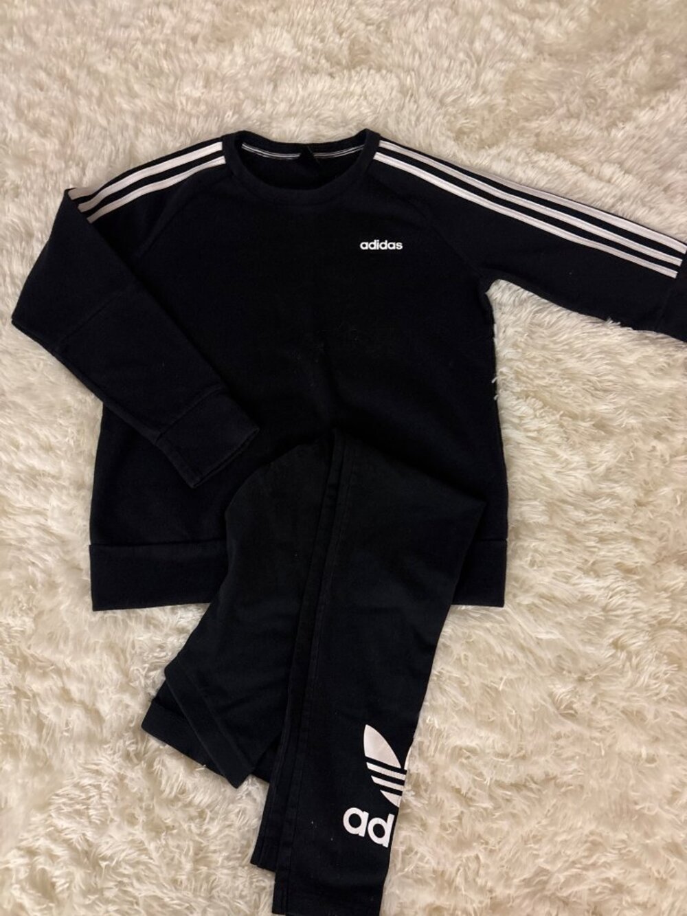 Adidas Ladies 2 Piece Set Sweatshirt Size M & Leggings Size S Black White Stripe